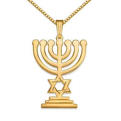 Details about   Yellow Gold Plated Silver Hanukkah Menorah Pendant Necklace 