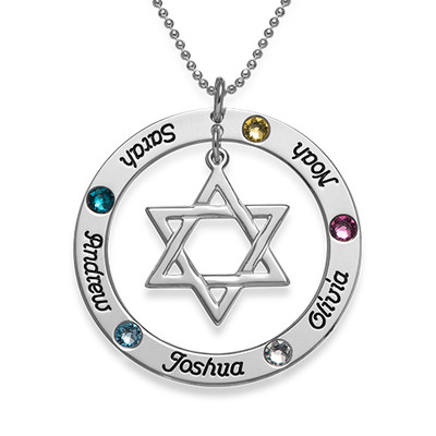 New 0.925 Sterling Silver Jewish Star of David Genuine Aquamarine Pendant 