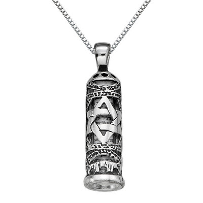 Mezuzah Necklace in Silver with Cut Out Star of David - IsraelBlessing