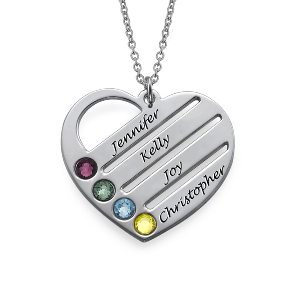 Personalized Mother's Heart Necklace with Birthstones and Names - Lovely  Custom Gift